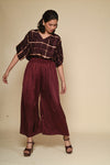 Silk Satin Palazzo Pants - Maroon