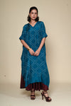 Itajime Silk Box Bandhni Kaftan - Blue