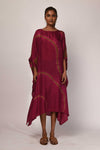 Itajime Silk Block Kaftan - Amaranth