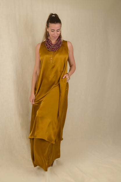 Silk Satin Maxi Dress - Gold