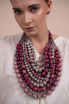 Iris Necklace - Upcycled Silk Beads - Pink | Purple