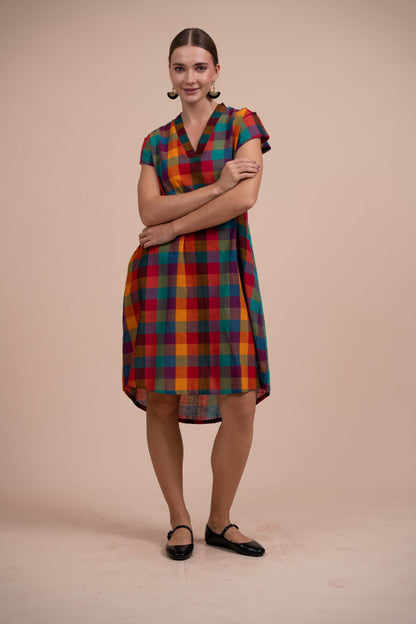 Madras Checks Asymmetrical Dress