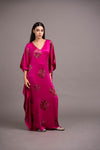 Satin Silk Gol Bandhni Kaftan - Fuchsia