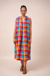 Cotton Madras Check Sleeveless Midi Dress