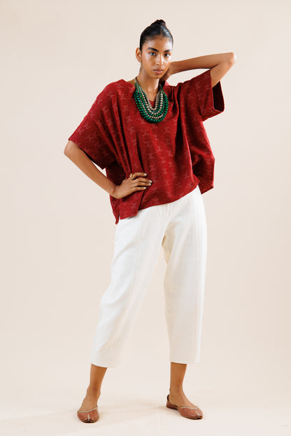 Kantha Cotton Box Top Maroon