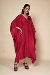Itajime Silk Bandhni Kaftan - Carmine Pink