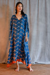 Itajime Silk Kaftan - Blue | Burnt Orange