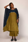 Itajime Silk Block Kaftan - Indigo | Olive