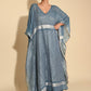 Hand Woven Linen Kaftan - Denim | Silver