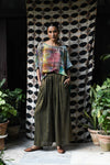 Linen Silk Palazzos - Olive