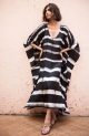 Itajime Silk Kaftan - Black | White Stripes , قفطان إيتاجيمي حرير - أسود | خطوط بيضاء