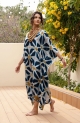 Itajime Silk Kaftan - Blue | Ochre , قفطان إيتاجيمي حرير - أزرق | أكسيد الرصاص