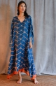 Itajime Silk Kaftan - Blue| Burnt Orange , قفطان إيتاجيمي حرير - أزرق| البرتقال المحروق