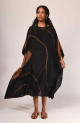 Itajime Silk Block Kaftan - Pitch Black,قفطان إيتاجيمي من الحرير - أسود داكن