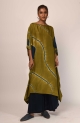 Itajime Silk Block Kaftan - Olive | Indigo,قفطان إيتاجيمي حرير بلوك - زيتوني | نيلي