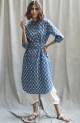 Kasuri Ikat Dress - Indigo , فستان كاسوري إيكات - نيلي